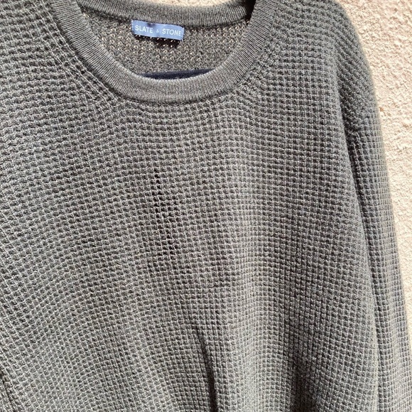 Men's Slate & Stone Green Waffle-Knit Sweater L Button Yoke Stretch Cashmere - Picture 8 of 12